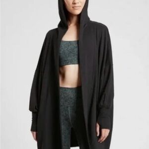 Athleta Mantra Oversized Cardigan Size Medium Athleisure Soft Hooded Wrap Black
